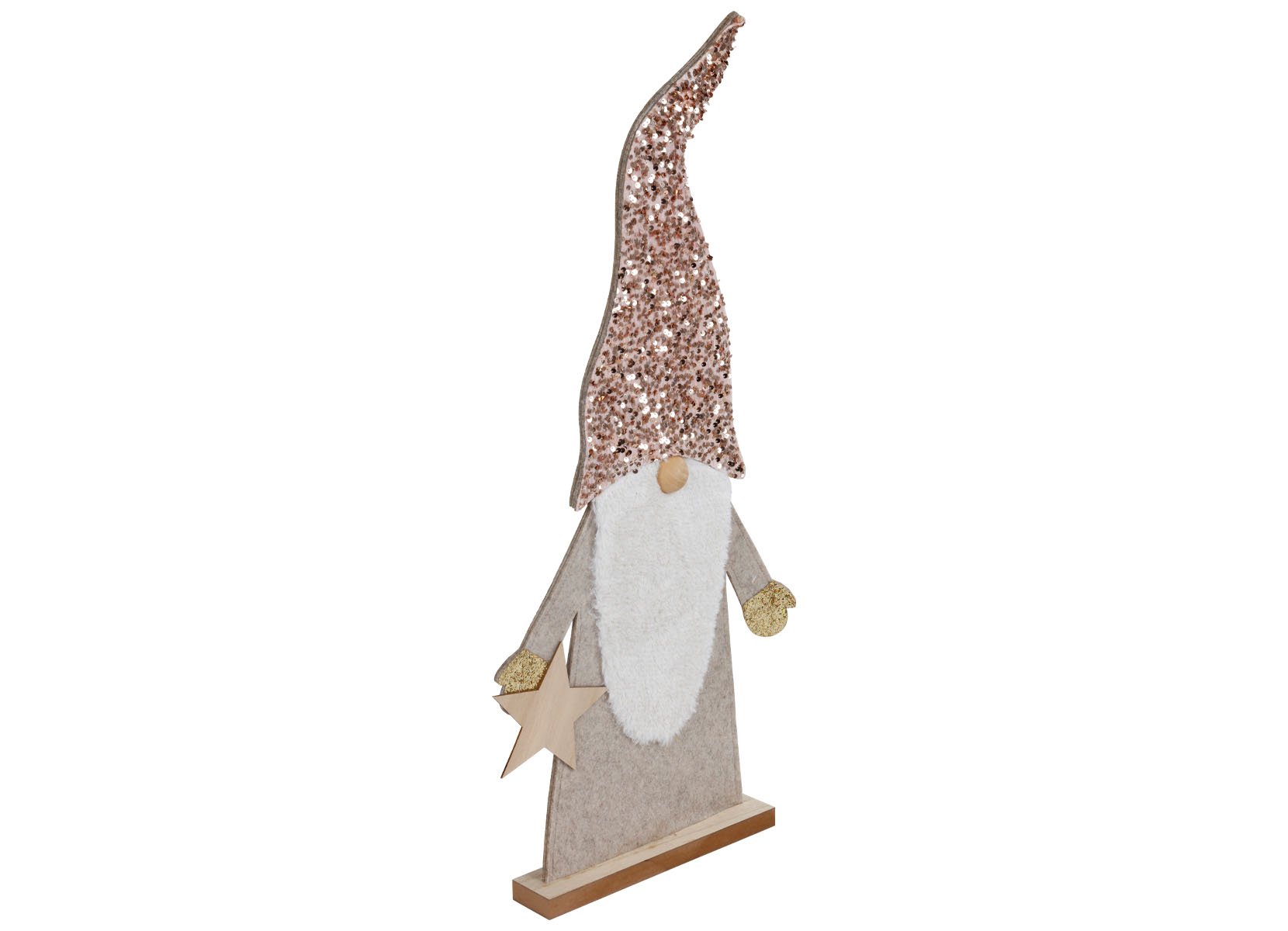 Deko-Wichtel aus Holz mit Pailletten-Zipfelmütze 84cm Zartrosa