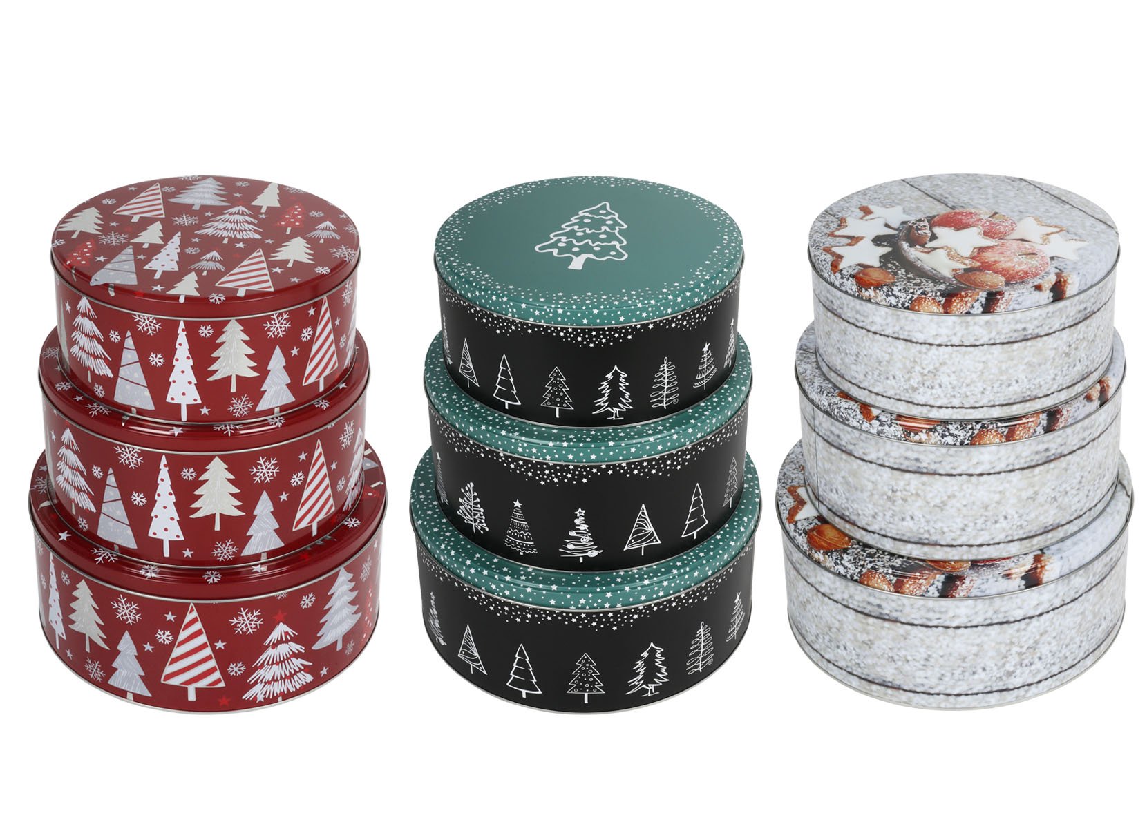 Weihnachts-Metalldosen-Set rund 3-teilig