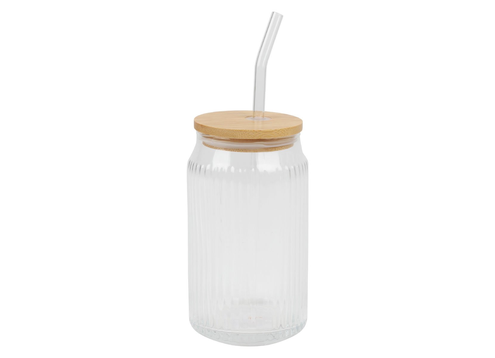 Glas-Trinkbecher mit Bambusdeckel und Trinkhalm 450ml