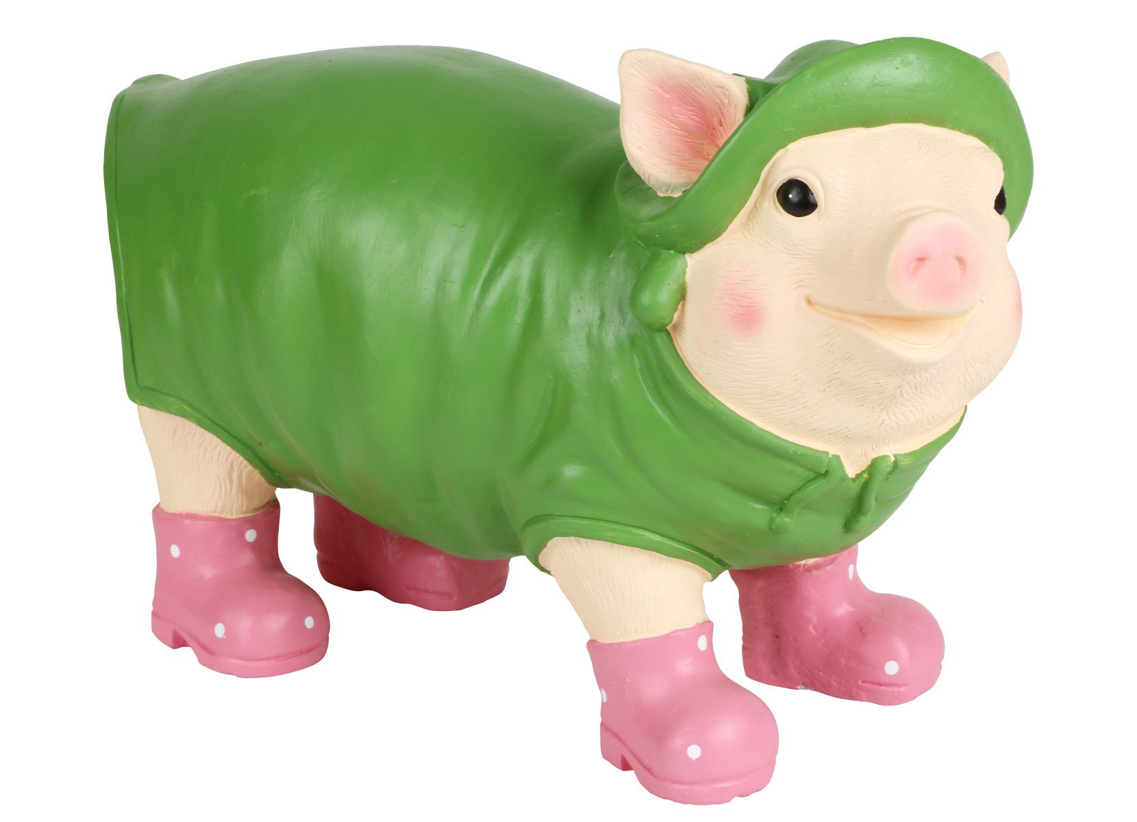 Tierfigur mit Regenmantel und Gummistiefeln 42x18x30cm Schwein