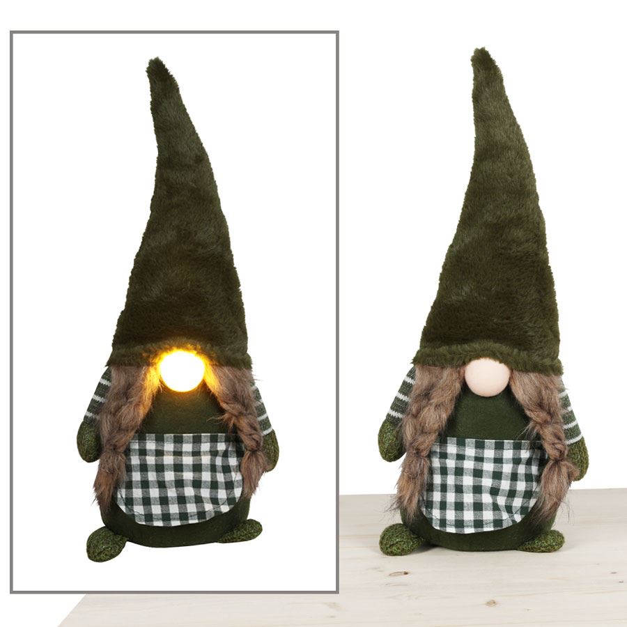 Weihnachts-Wichtel-Frau mit leuchtender LED-Nase 56cm Grün