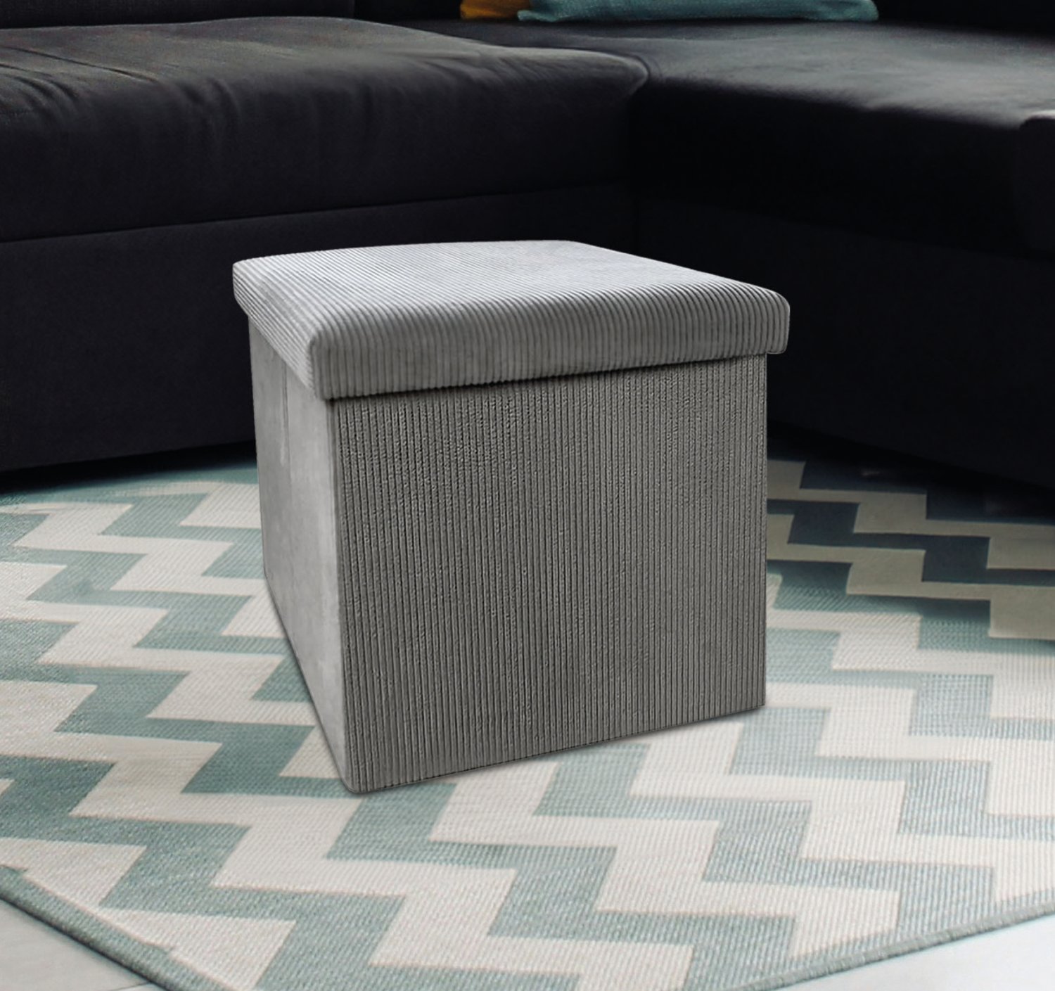 Sitzhocker aus Cordstoff 38x38x38cm Grau