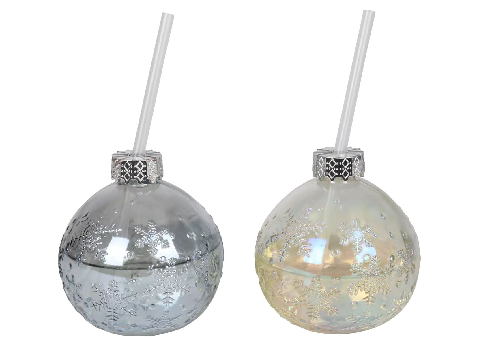Trinkglas Christbaumkugel in 3D-Optik mit Trinkhalm 400ml