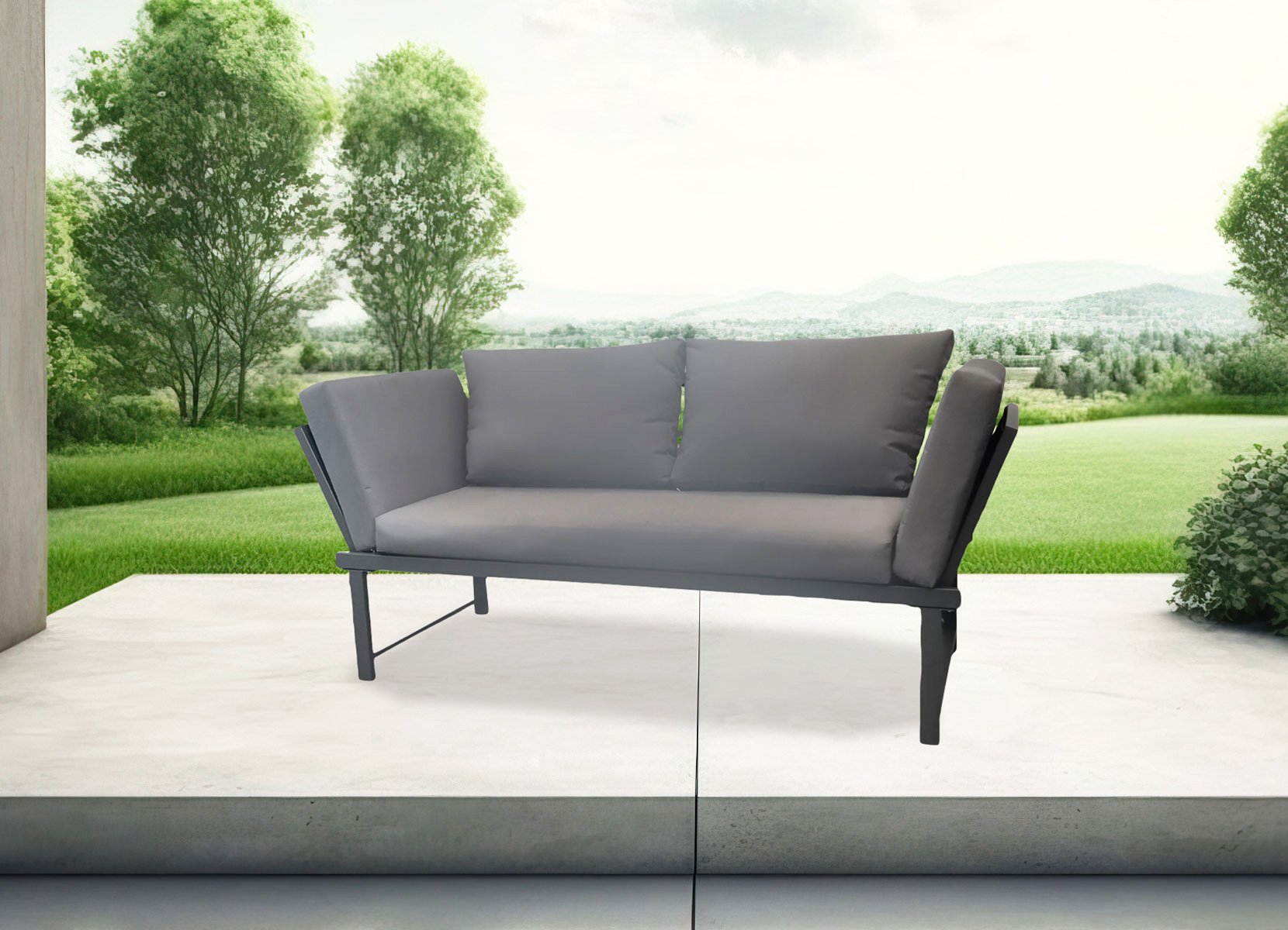 Lounge-Gartensofa aus Metall inkl. Kissen 160-216x74x69cm