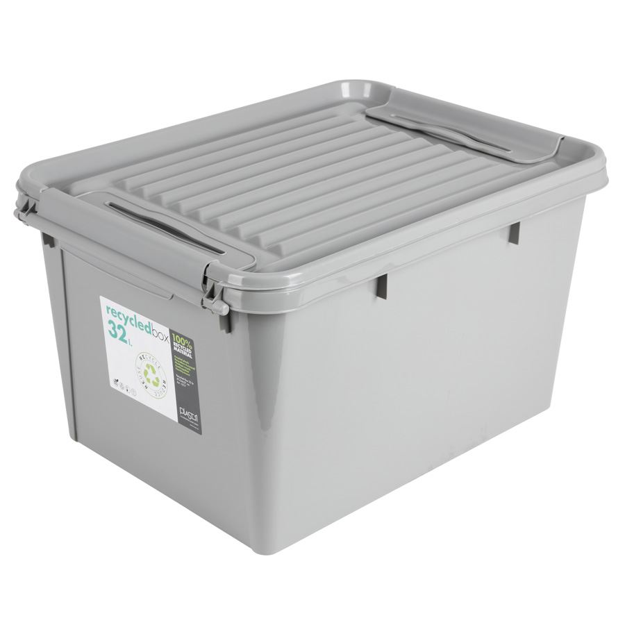 Aufbewahrungsbox Recycled mit Deckel 32L Grau