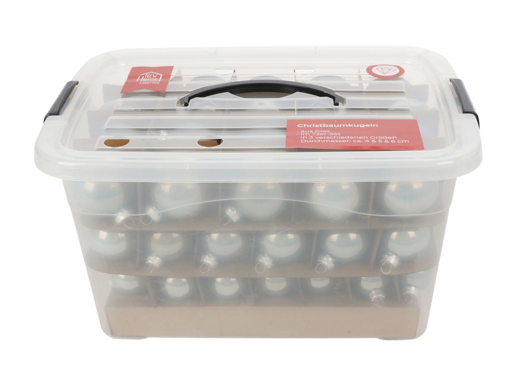 Weihnachtskugel-Set aus Glas 72-teilig Grau