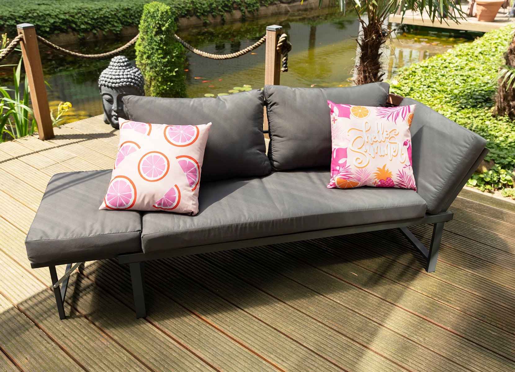Lounge-Gartensofa aus Metall inkl. Kissen 160-216x74x69cm
