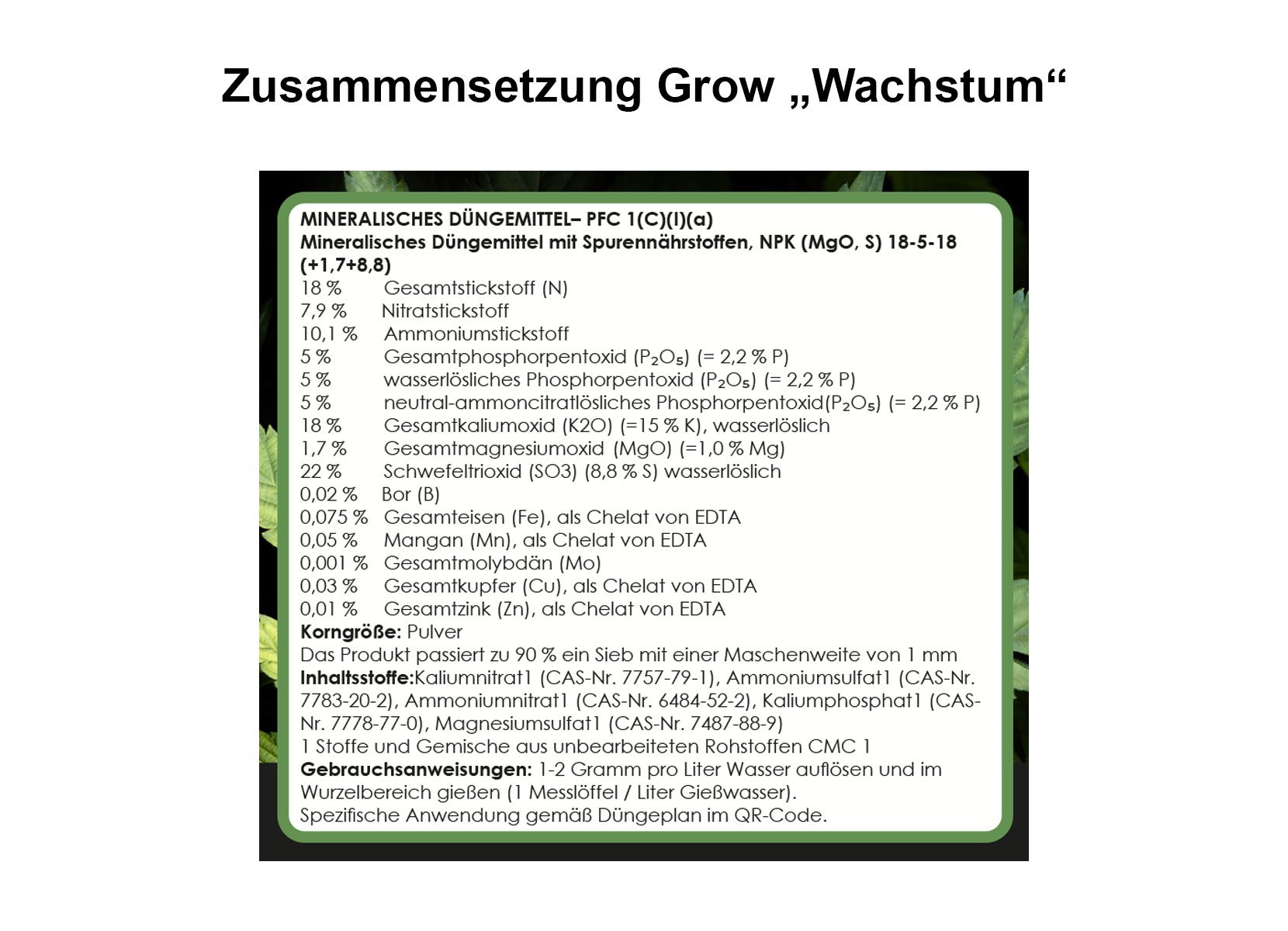 Hanfpflanzen-Dünger Grow Wachstum + Blüte Nährsalz 2x500g