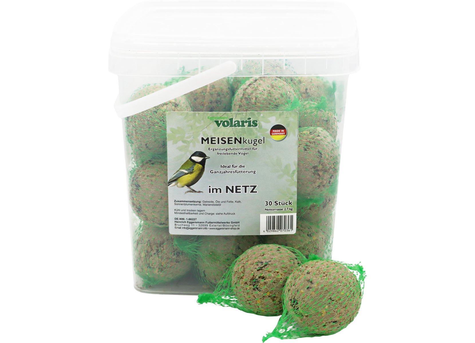 Ganzjahres-Meisenknödel 30 Stück im Eimer 2,7kg