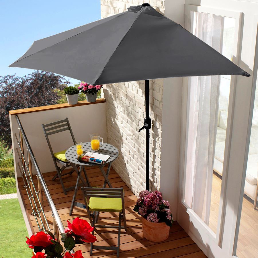 Wand-Sonnenschirm 250x125cm Anthrazit, pulverbeschichtetes Eisengestell, Schirmbespannung aus 100% Polyester, Gewicht: ca. 3,02kg