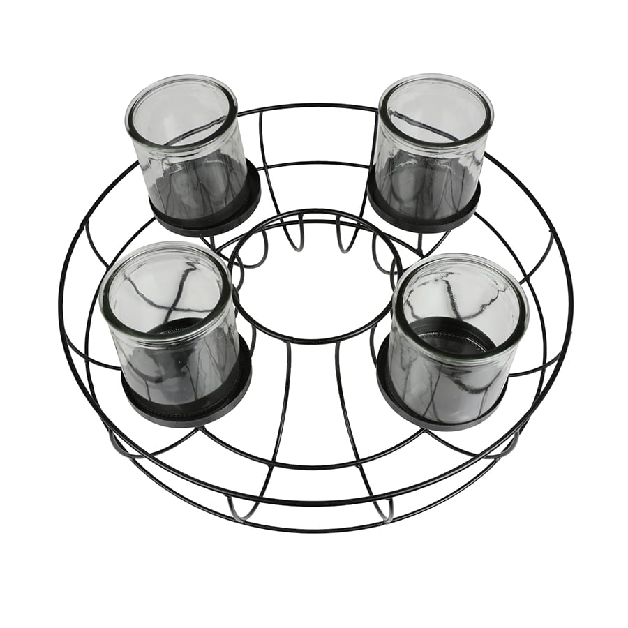 Metall-Dekokranz mit Glas-Windlichtern 35cm
