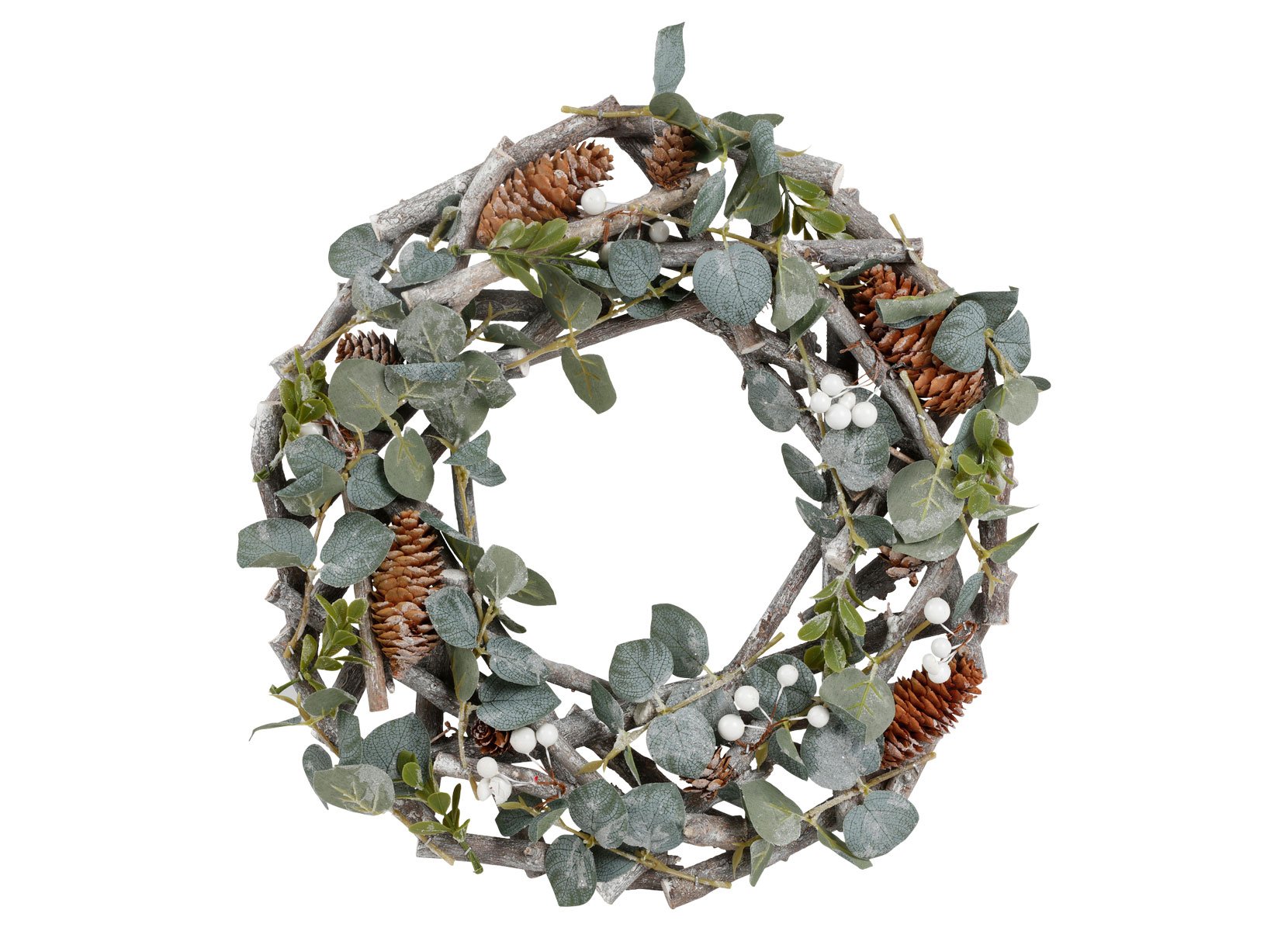 Weihnachtlicher Stöckchen-Dekokranz mit Zapfen und Kunstgrün 38cm Weihnachtlicher Stöckchen-Dekokranz mit Zapfen und Kunstgrün 38cm