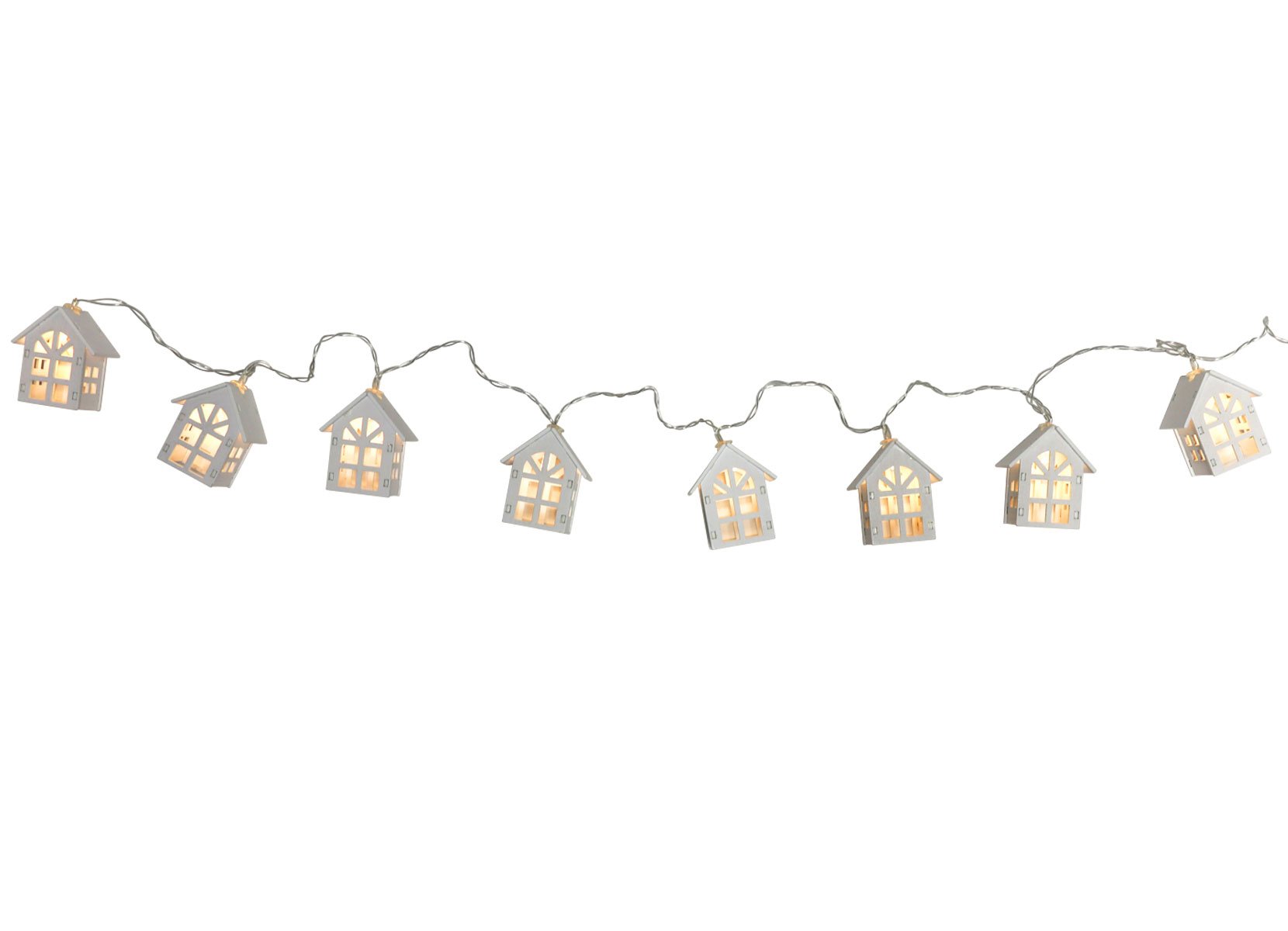 Lichterkette mit Holz-Häusern und Timer 1,55m 8 LEDs Warmweiß
