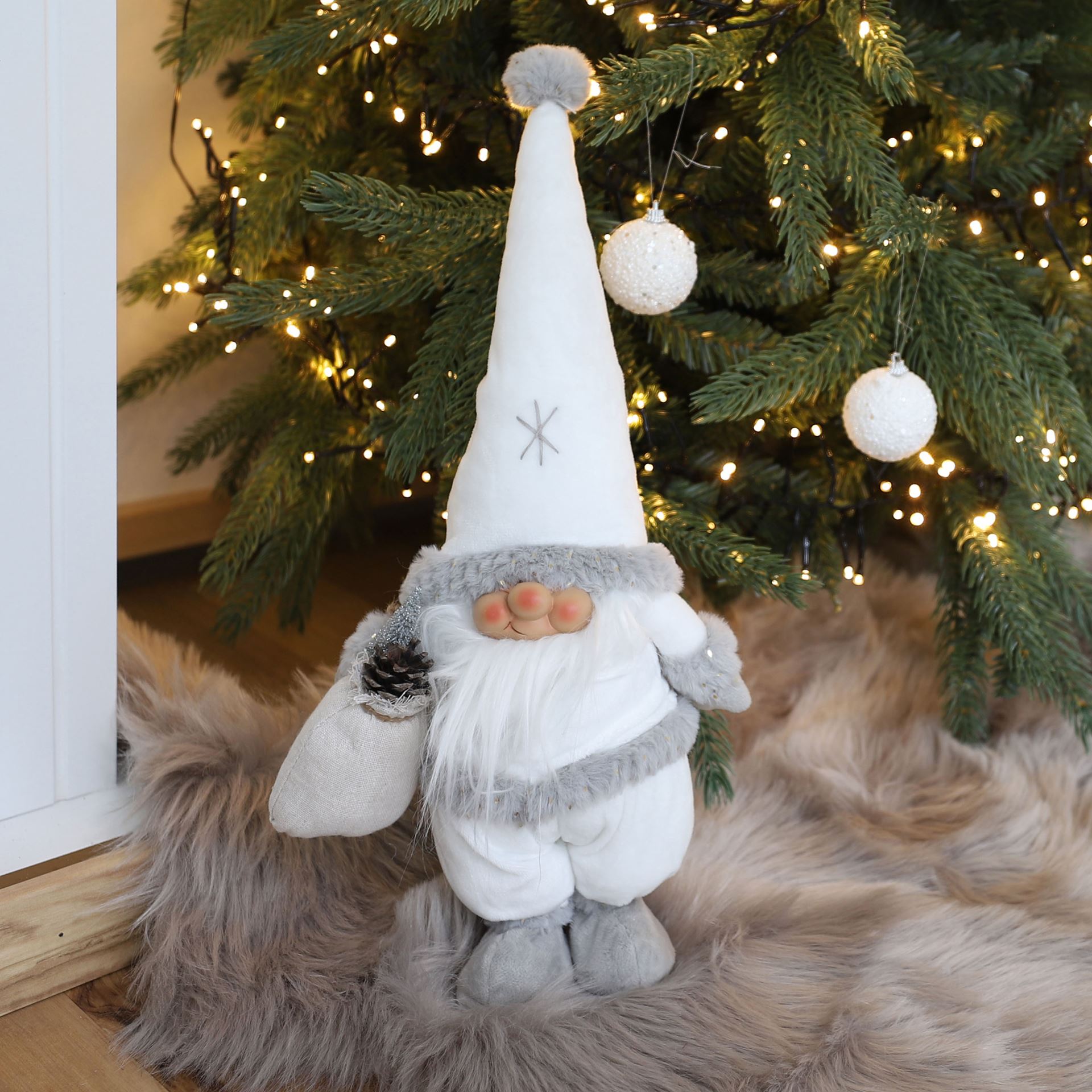 Weihnachts-Wichtel Mann 50cm Weiß/Grau