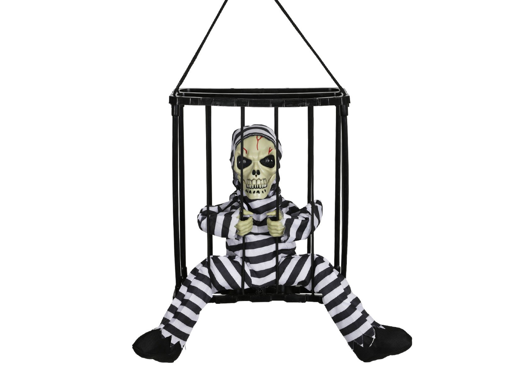 Halloween-Skelett im Käfig mit Sensor, Licht, Bewegung und Sound 23x36x10cm