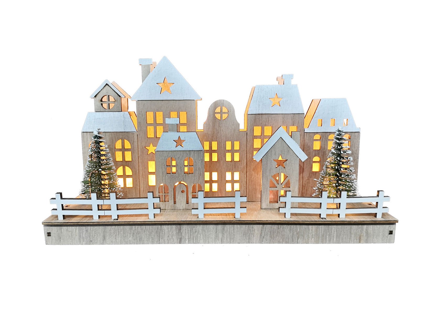 LED-Häuserreihe aus Holz 5 LEDs 30x8x16cm Warmweiß