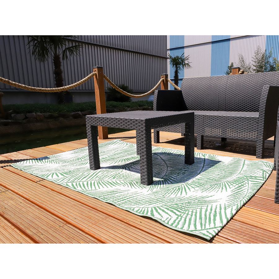 Outdoor-Teppich Blätterranke 180x120cm Hellgrün/Natur