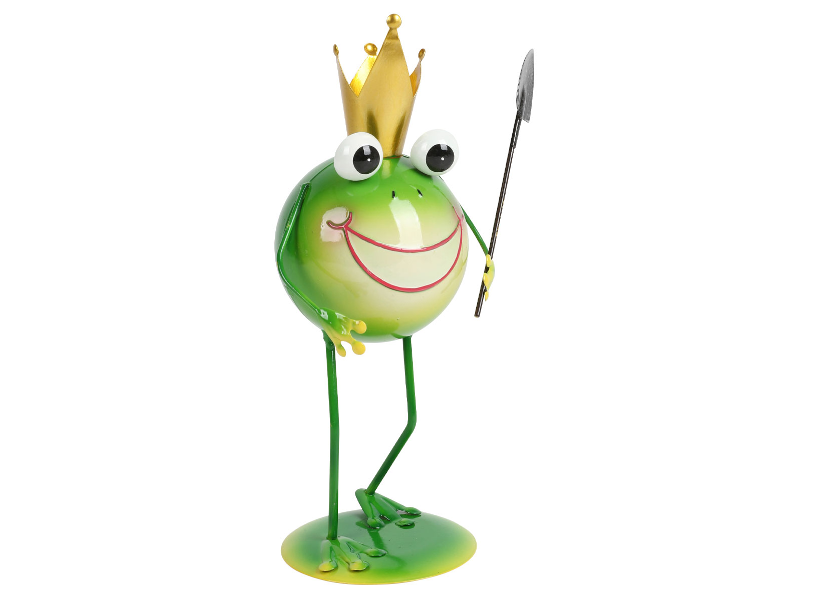 Metallfrosch stehend mit Gartenwerkzeug 28,5cm