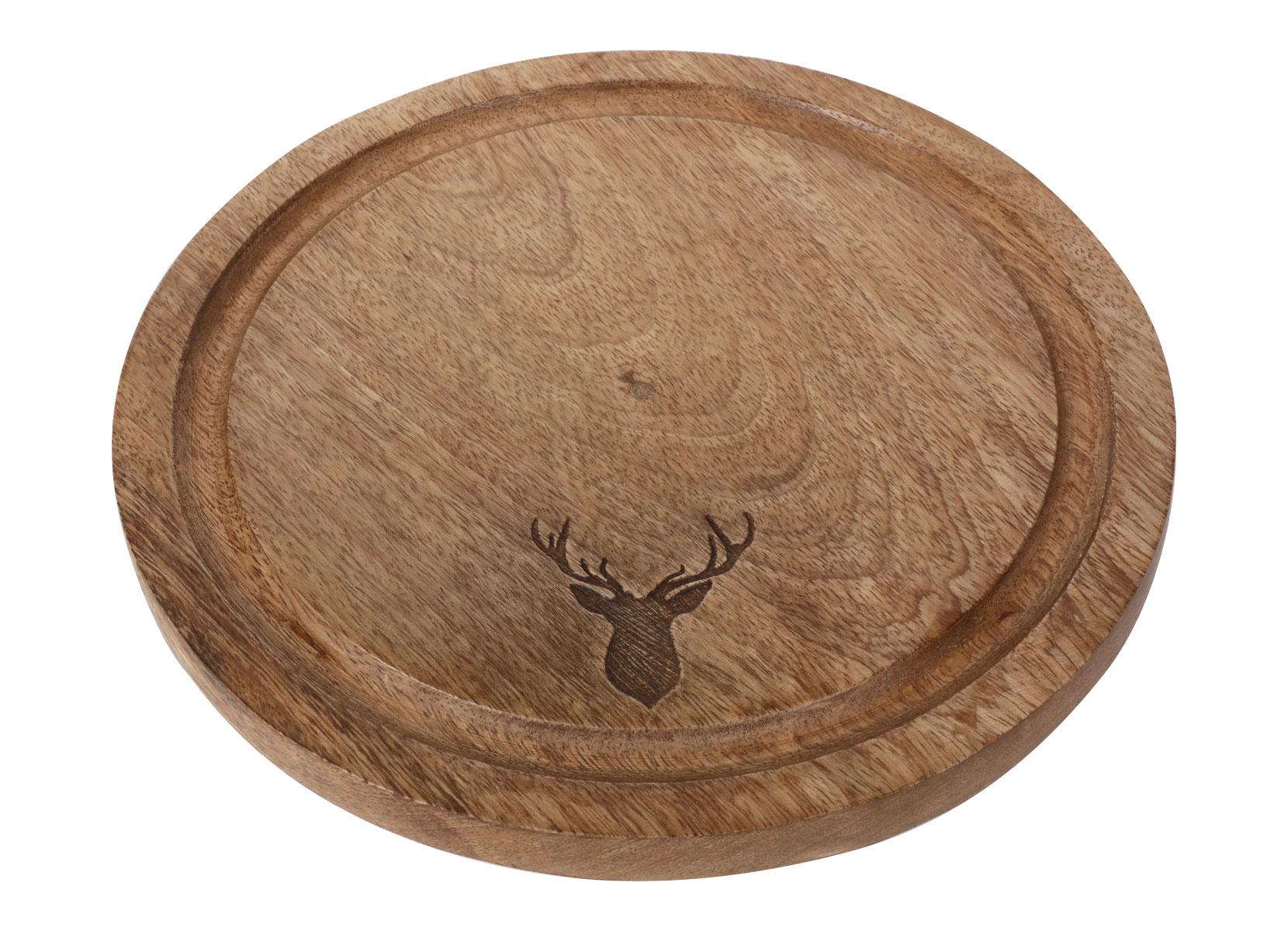 Rundes Servierbrett mit Hirschkopf aus Mangoholz 25x1,5cm