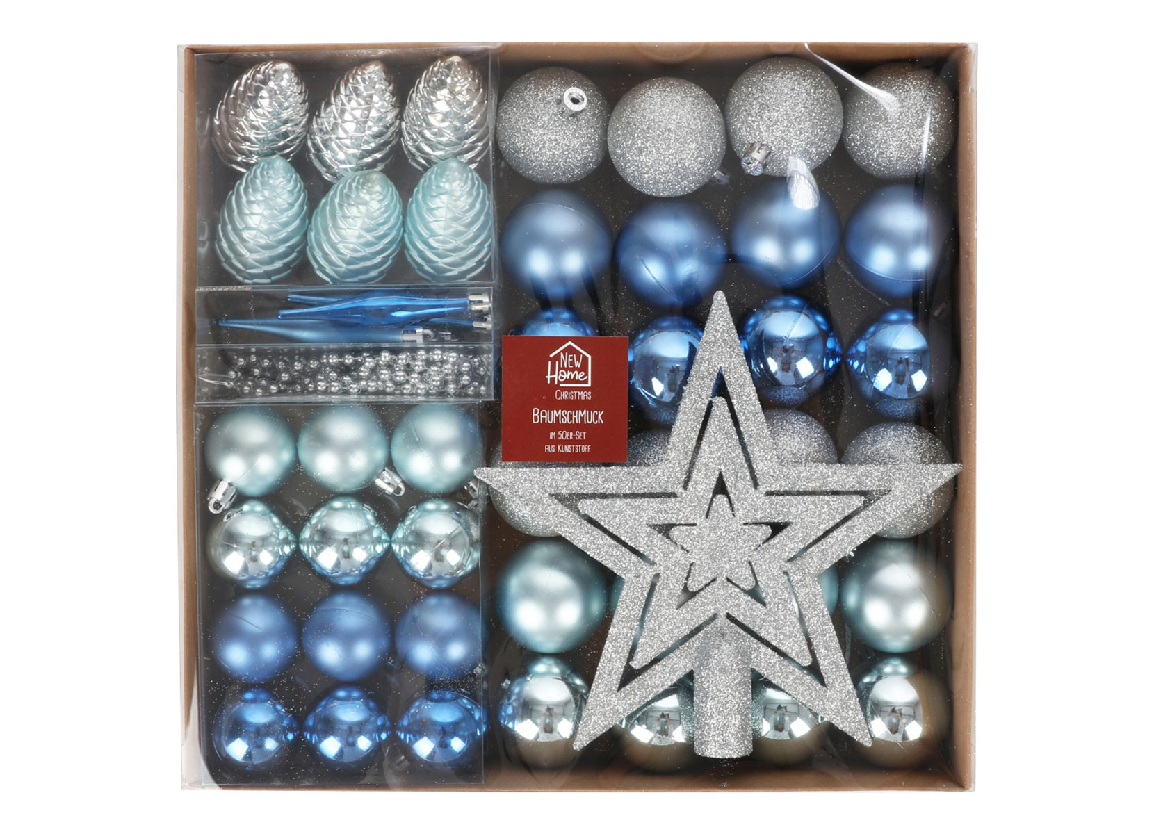 Weihnachts-Baumschmuck aus Kunststoff 50-teilig Blau/Silber