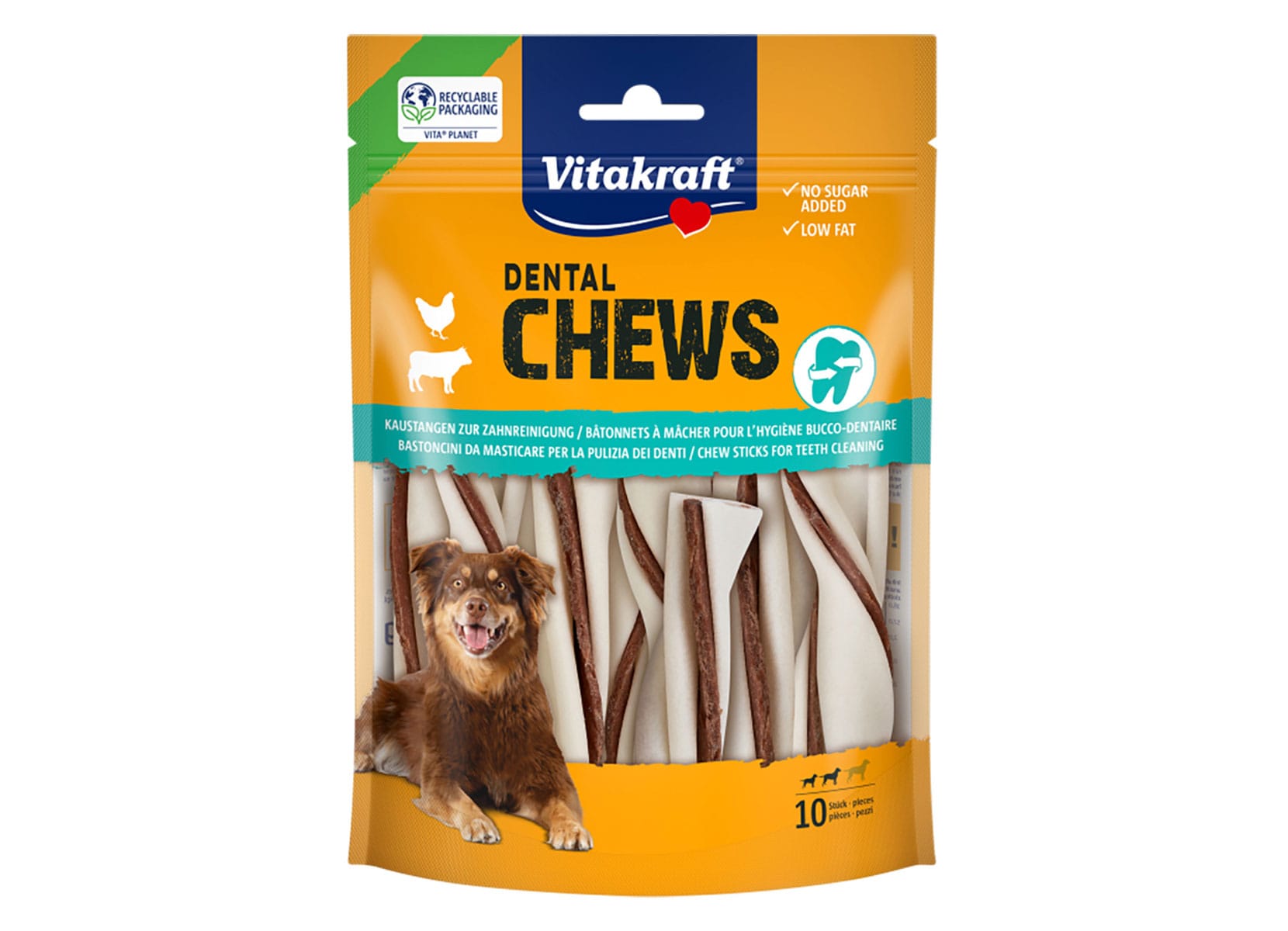 Vitakraft Dental Chews Gr. S Kaustangen mit Hühnchen-Füllung 10 Stück 150g