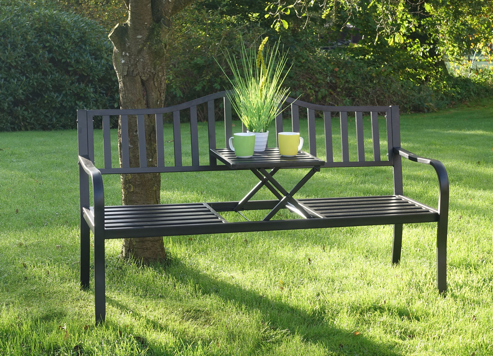 Metall-Gartenbank 2in1 mit integriertem Klapptisch