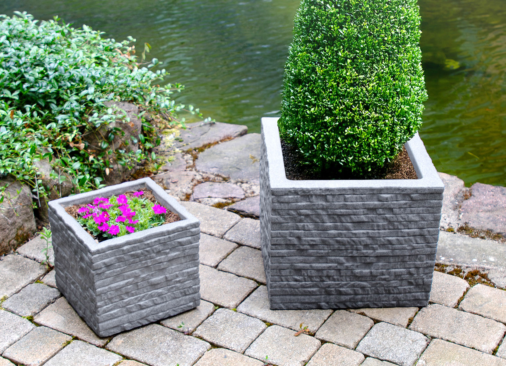 Kubus Ziegel-Pflanzkübel Grau 2er-Set