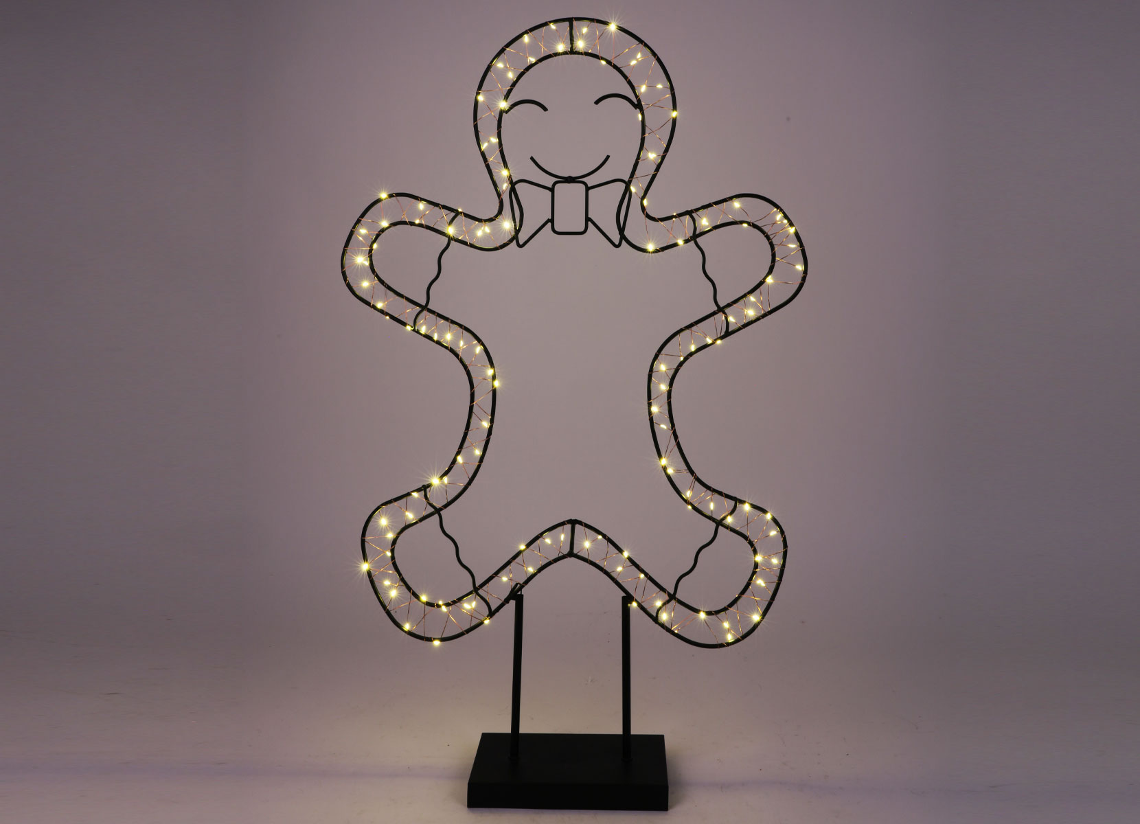 Mittelgroße LED-Metalldeko mit Timer 60cm LEDs Warmweiß Lebkuchenfigur