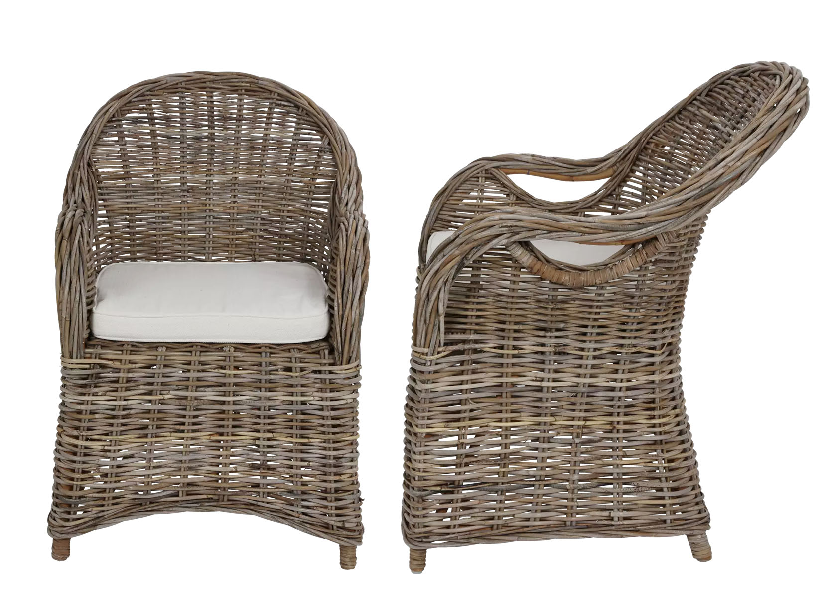 Rattansessel Athena mit Sitzkissen 4erSet NaturalGrey