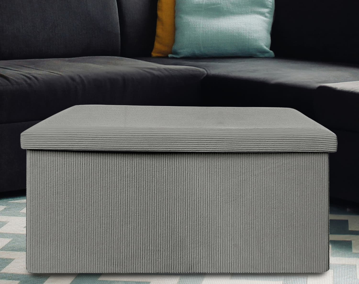 Sitztruhe aus Cordstoff 76x38x38cm Grau