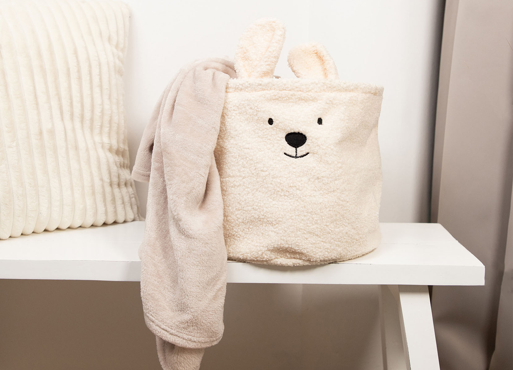 Aufbewahrungskörbe aus Teddystoff 3er-Set Beige