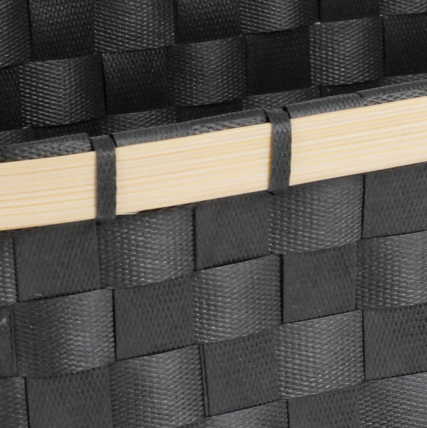 Flechtkörbe eckig mit Bambusrand 2er-Set Schwarz