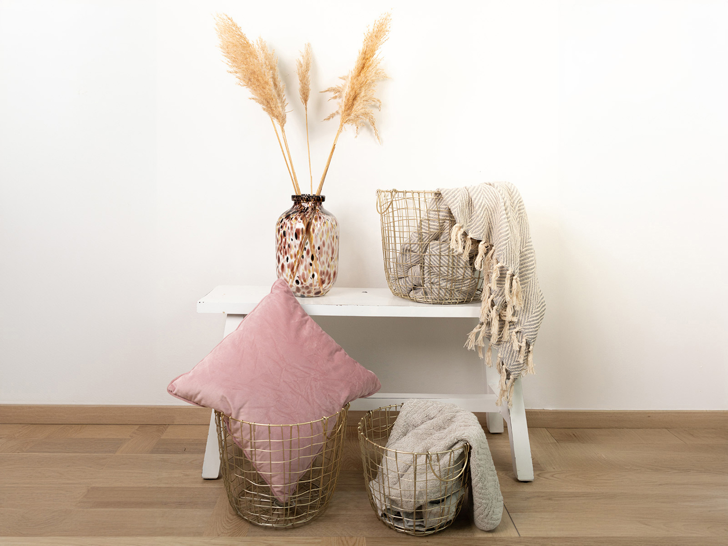 Metall-Drahtkörbe mit Griffen 3er-Set Gold