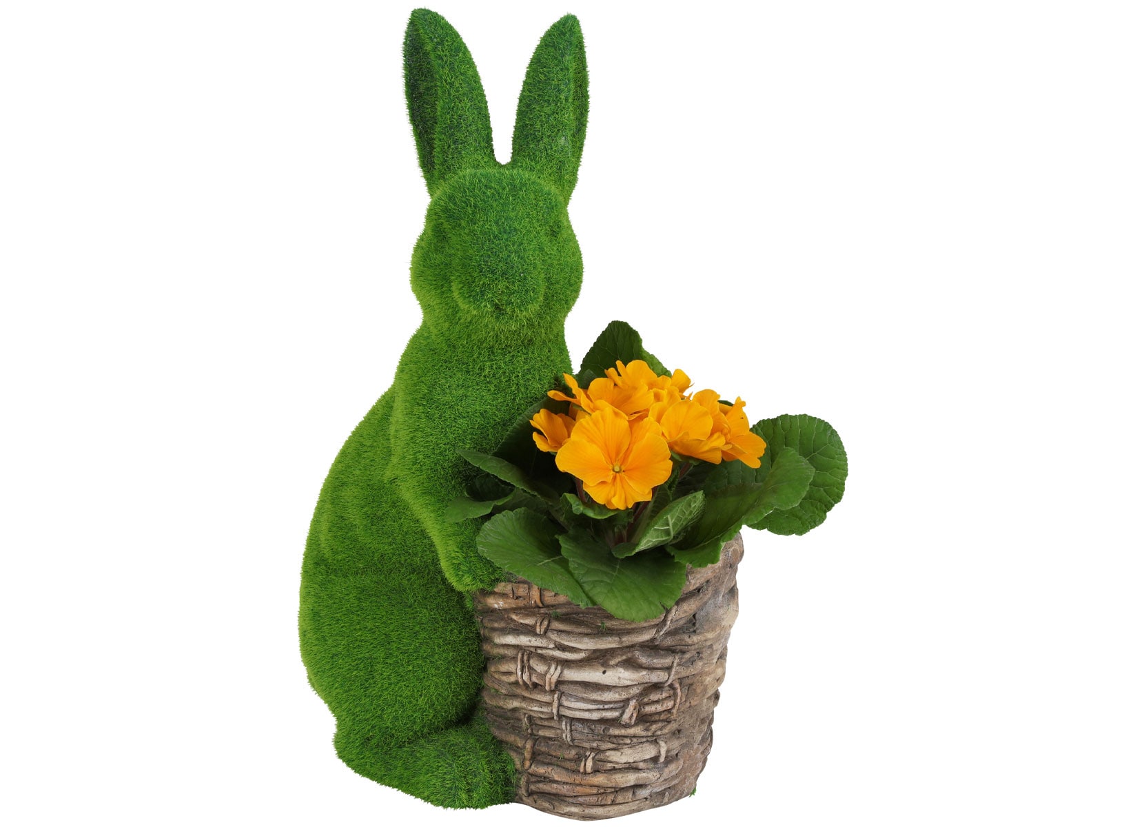 Osterhase in Gras-Optik mit Pflanzgefäß vorne