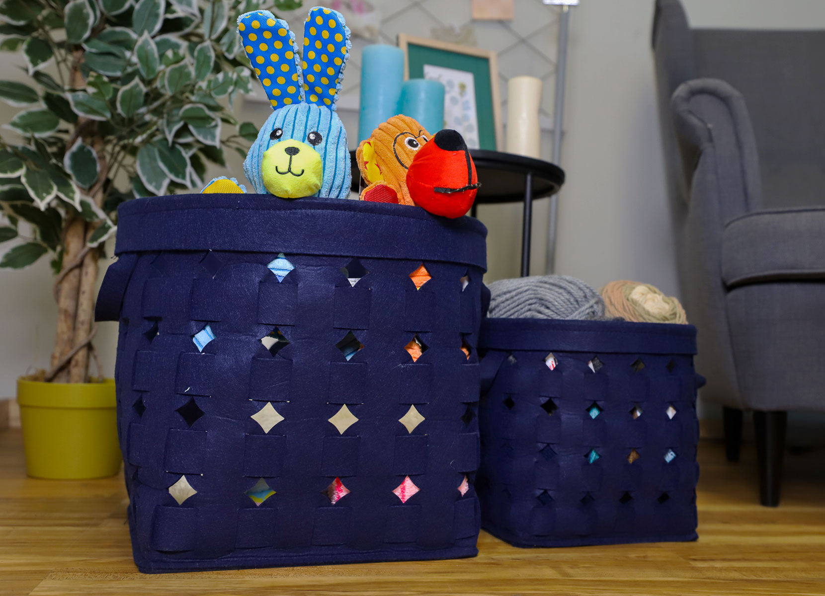 Geflochtene Filzkörbe Dunkelblau 4-teilig