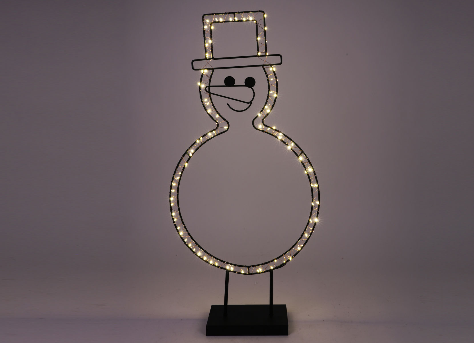 Mittelgroße LED-Metalldeko mit Timer 60cm LEDs Warmweiß Schneemann