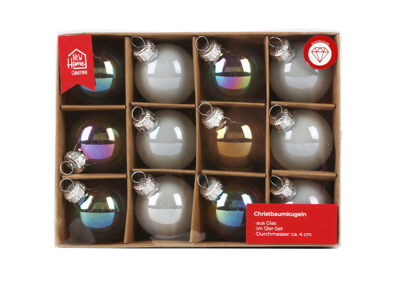 Weihnachtskugeln Seifenblasen-Finish aus Glas 4cm 12er-Set