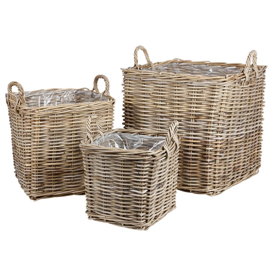 Weidenkörbe Eckig Natural-Grey 3er-Set