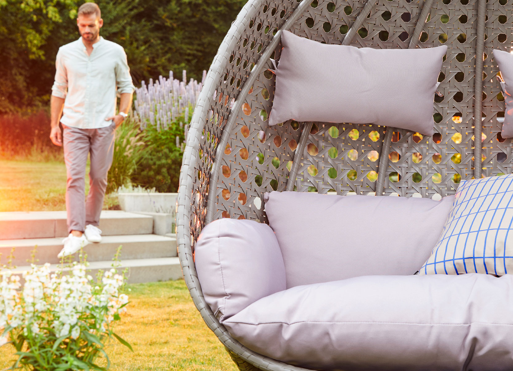 Home Deluxe TWIN Polyrattan-Hängesessel für 2 Personen Grau