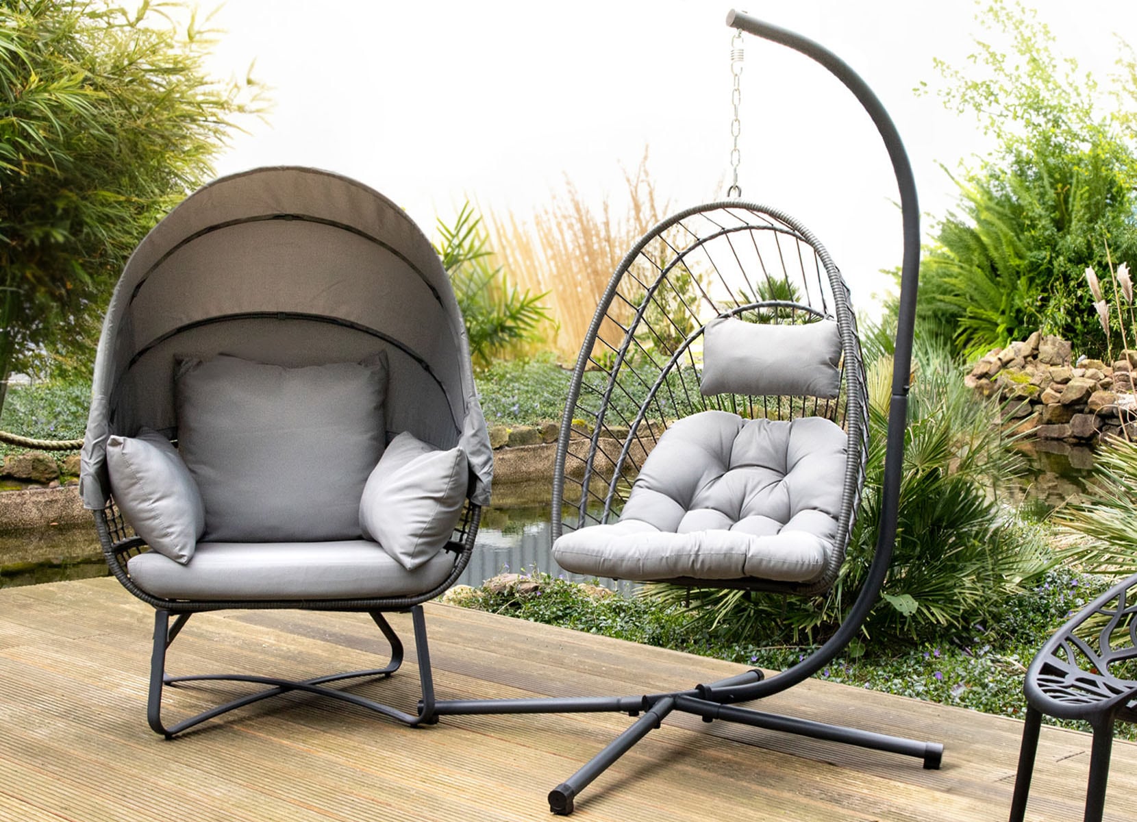 Egg Chair Loungesessel mit faltbarem Dach Anthrazit
