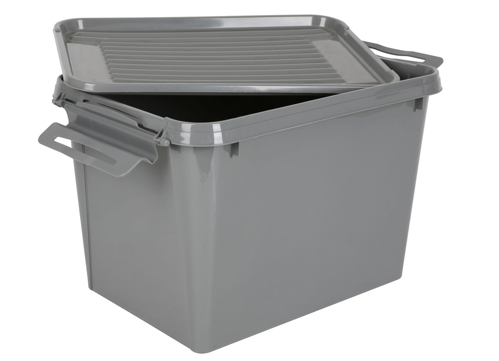 Aufbewahrungsbox Recycled mit Deckel und Rollen 60L Grau