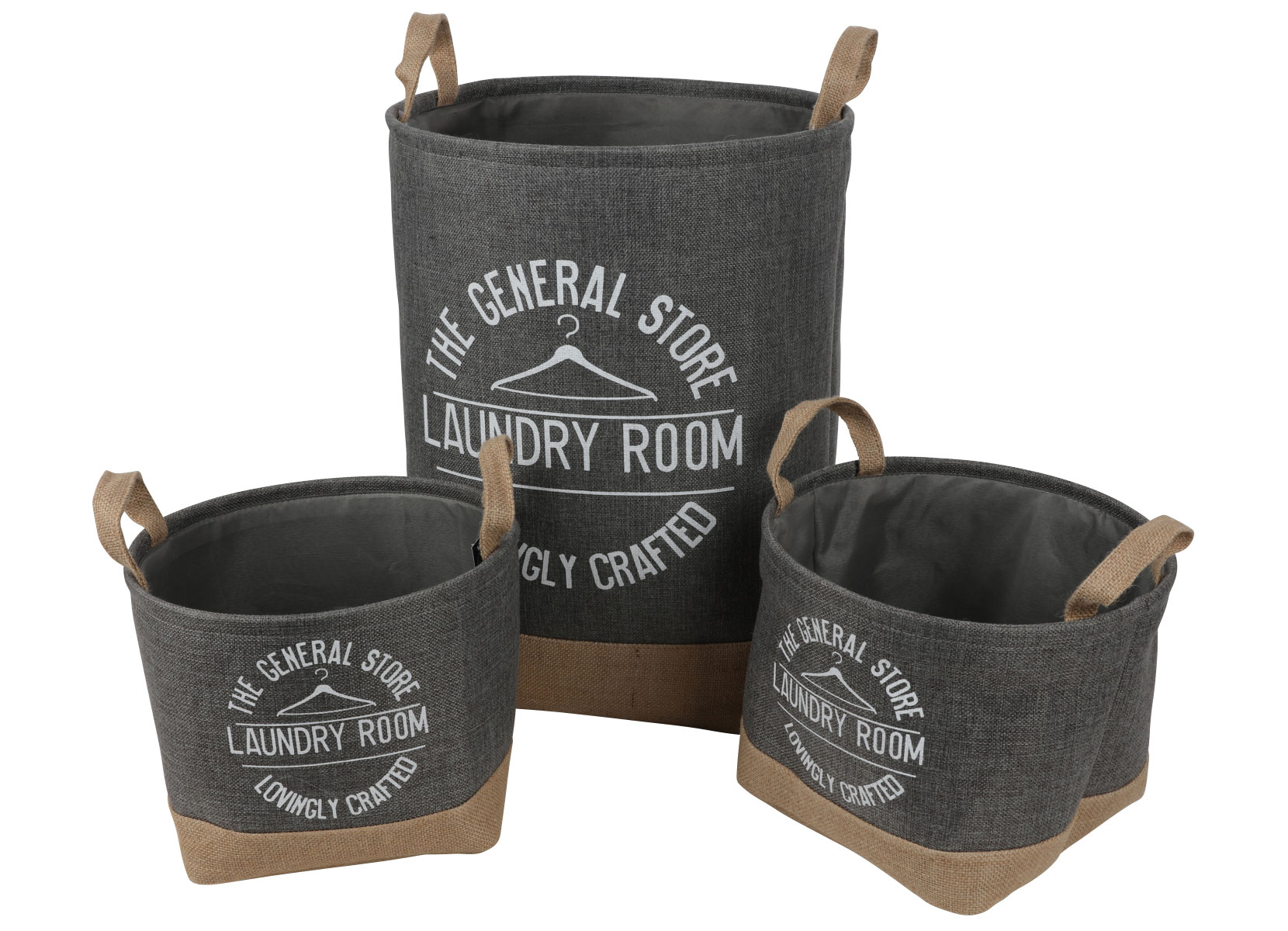 Wäschekörbe aus Jute 3er-Set Anthrazit