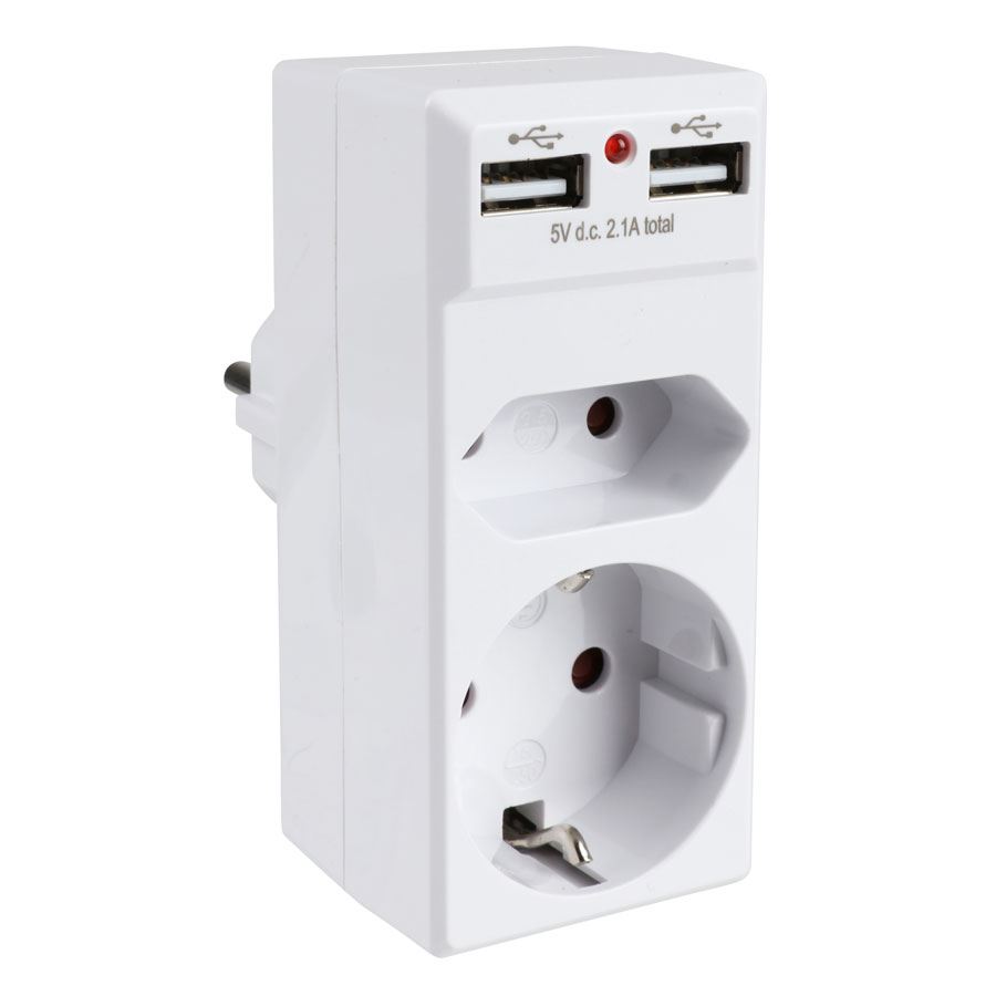 2-fach Steckdosenadapter mit 2 USB-Anschlüssen