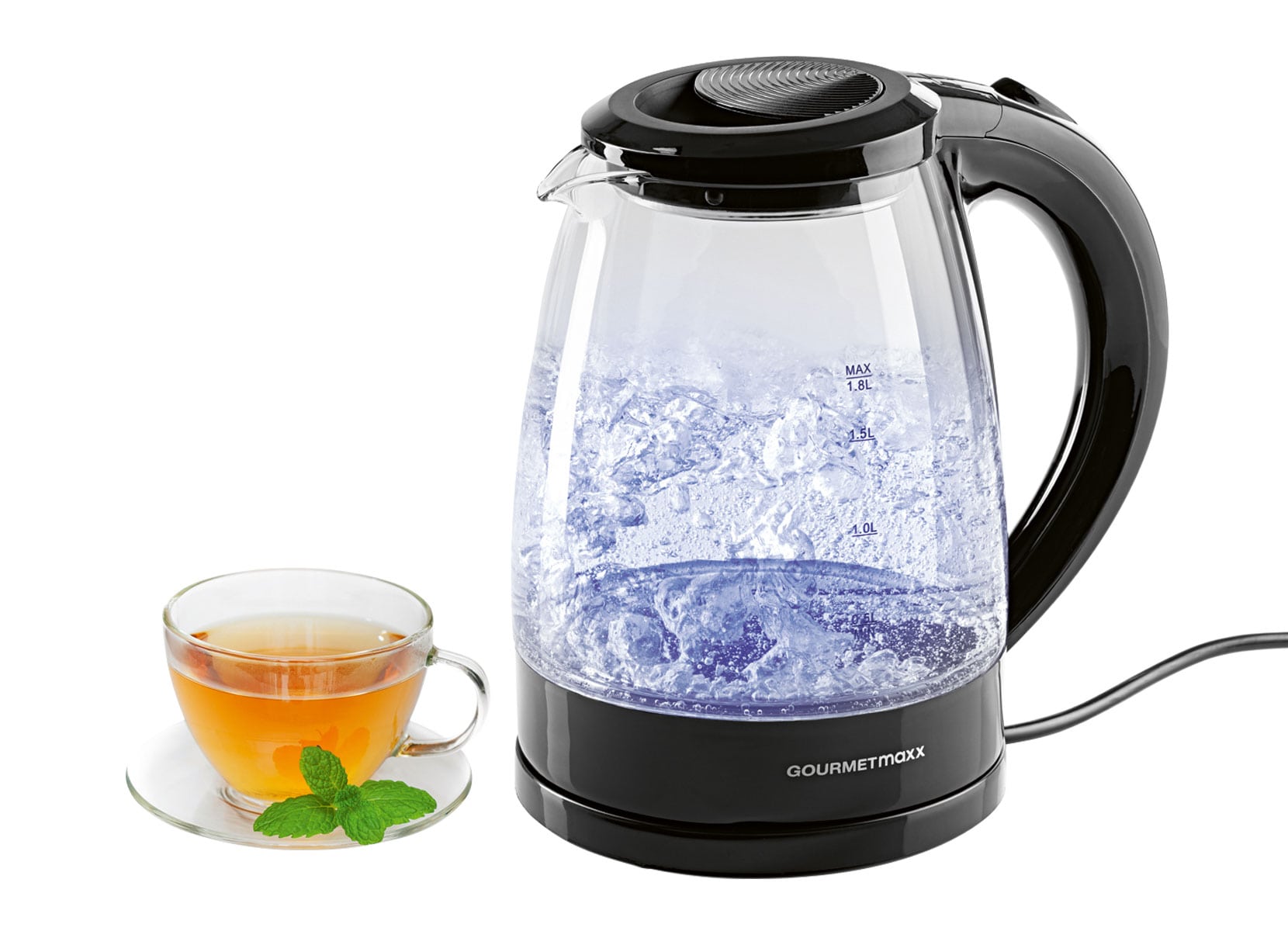 LED-Glaswasserkocher 1,8 Liter Schwarz