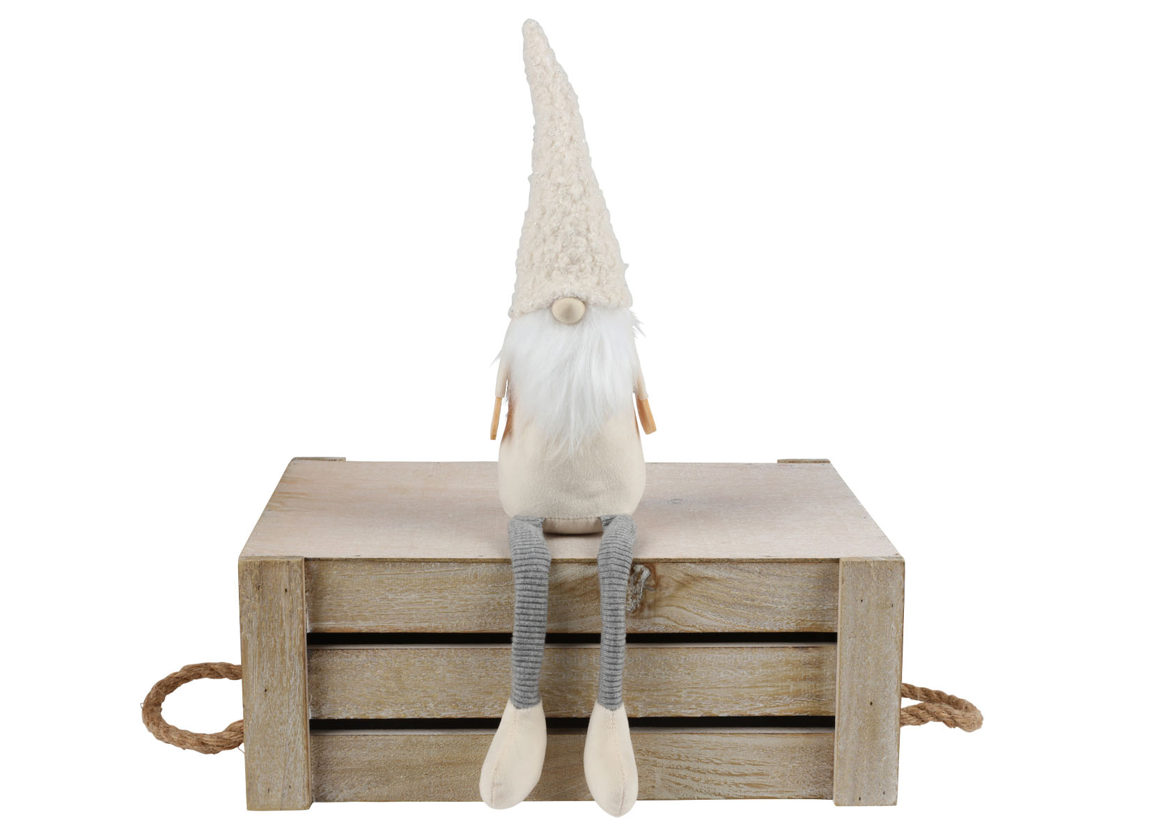 Deko-Wichtel mit Teddyfell-Mütze als Kantenhocker 50cm