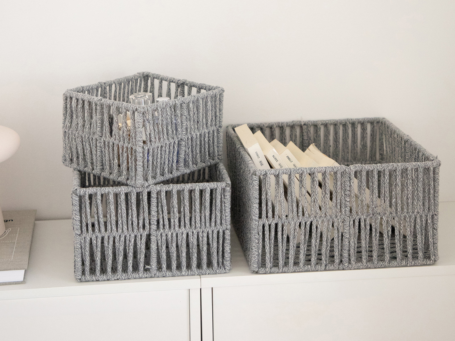 Aufbewahrungskörbe Baumwollseil 3-teilig Grau