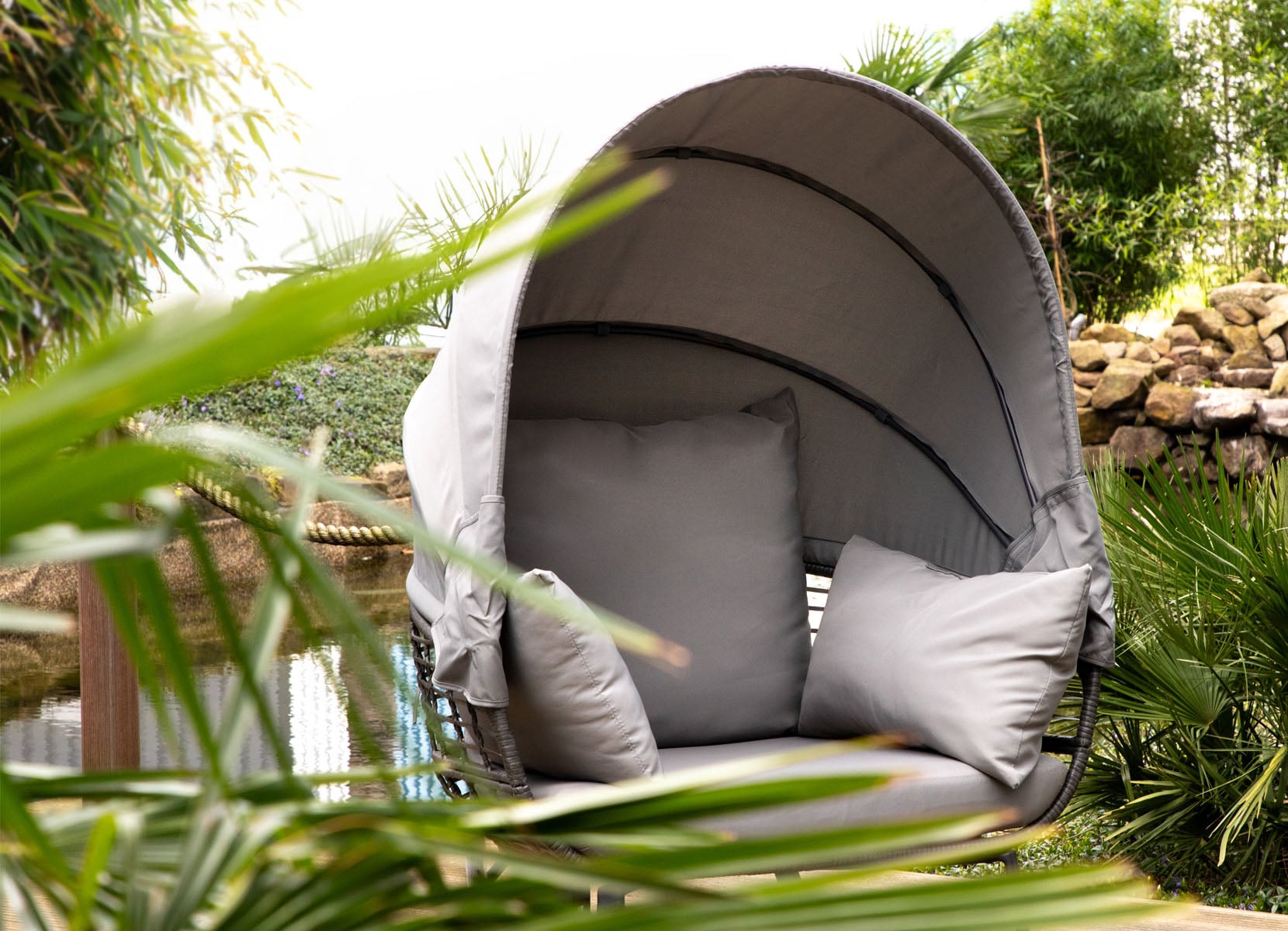 Egg Chair Loungesessel mit faltbarem Dach Anthrazit