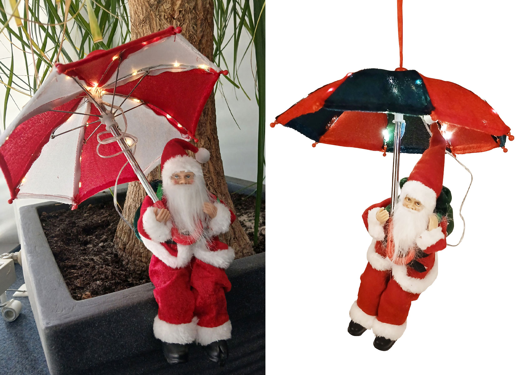 Santabrella Weihnachtsmann mit Schirm und LEDs 25x30cm