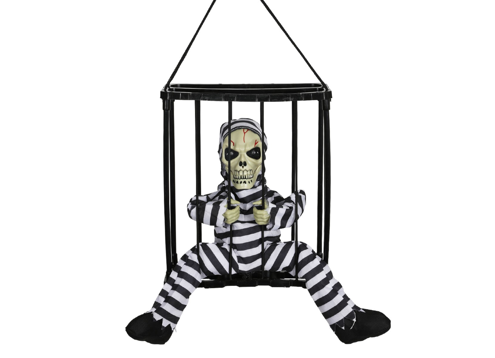 Halloween-Skelett im Käfig mit Sensor, Licht, Bewegung und Sound 23x36x10cm