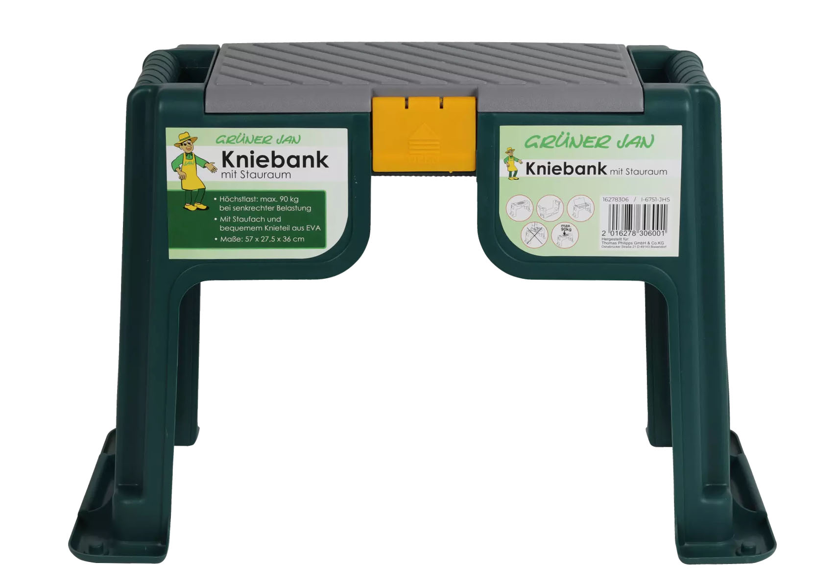 Grüner Jan Kniebank mit Stauraum 2in1